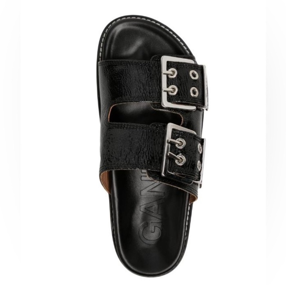 Ganni Black Chunky Sandals with Silver Buckles